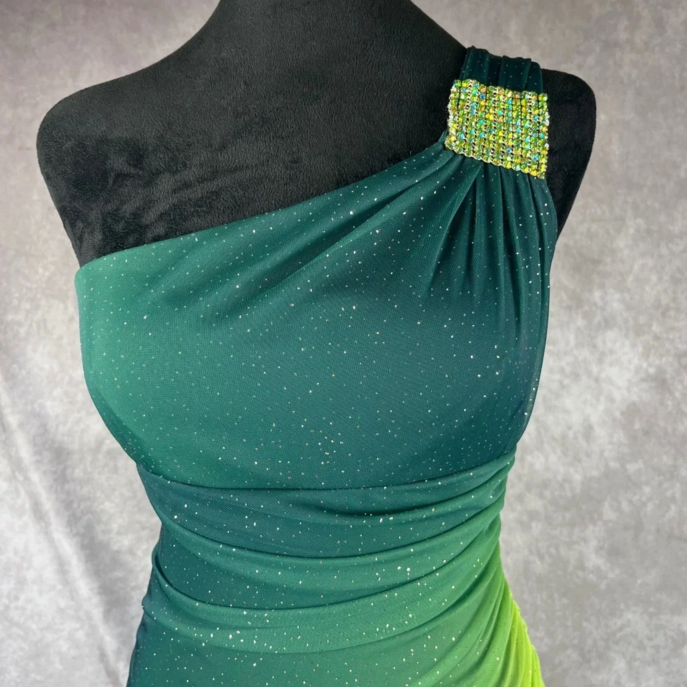 Vtg 90s‎ Y2K Fairy Prom Gown S Green Ombré Overlay Rhinestones Mermaid Dress USA
